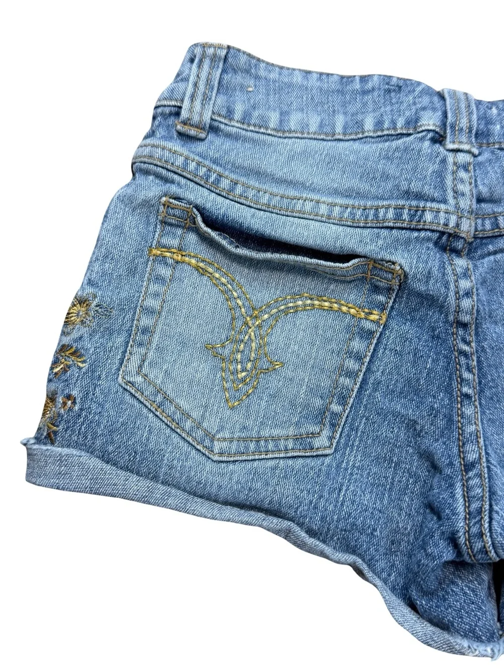 Vintage Y2K Women’s Bongo Embroidered Flower Cute Blue Jean Shorts Size 10